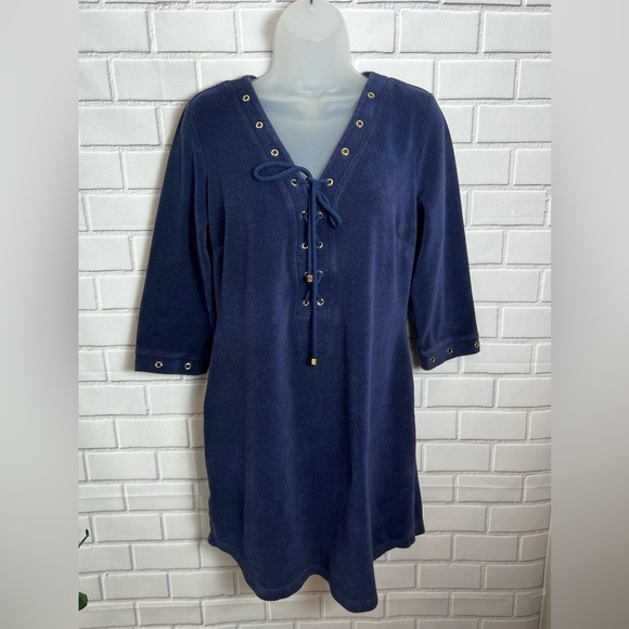 Boston Proper Dress Small Blue Swim Cover Up Lace Up Gold Rivets/size S - Picture 2 of 8